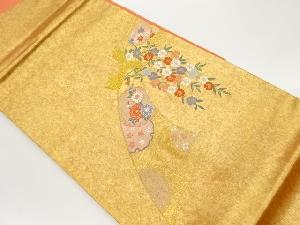 高島織物製　青銅箔束ね熨斗に花々・雪輪模様織出し名古屋帯